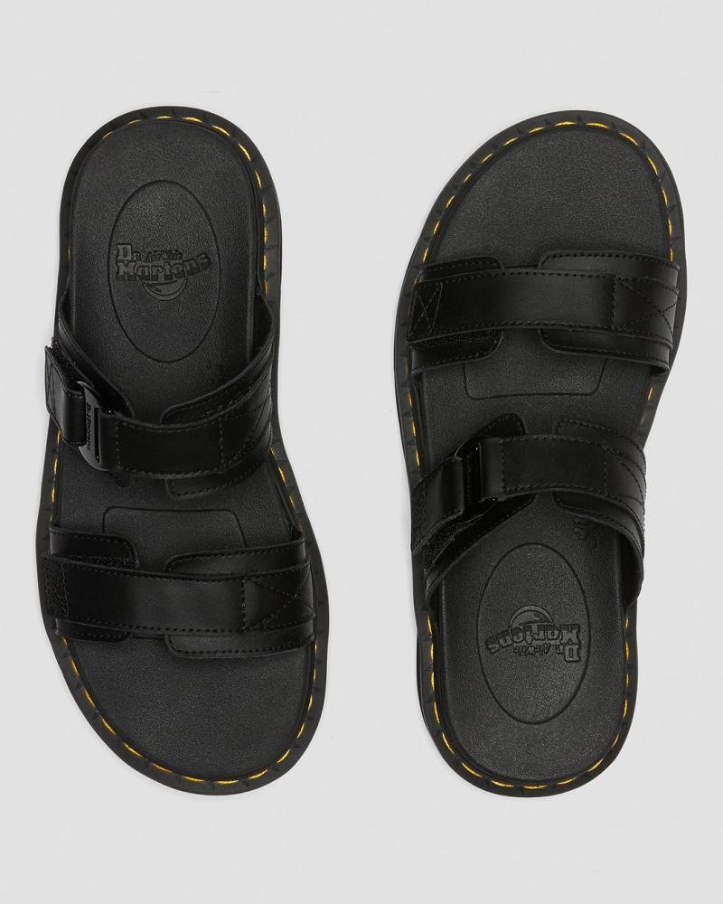 Dr Martens Chilton Men's Lær Slidesandaler Herre Svarte | Norge 172VRW